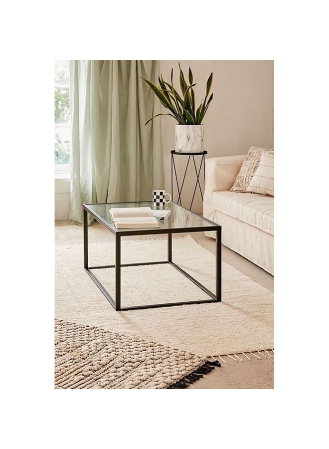 Glass And Iron Coffee Table Black - 50 x 55 x 100 cm